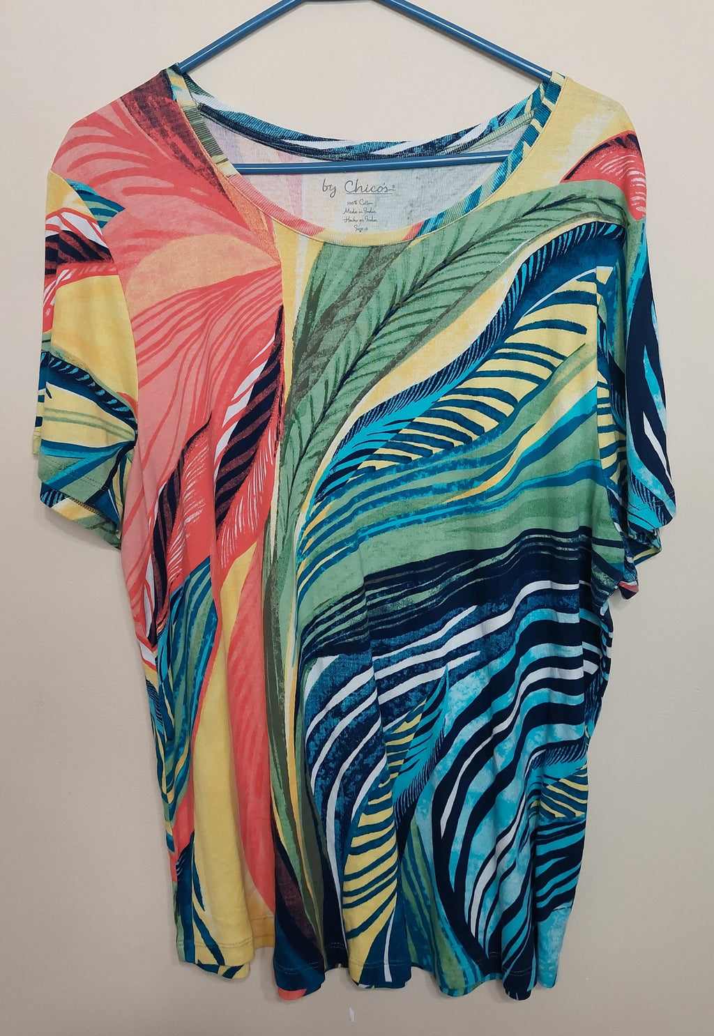 5 42 By Chicos Tropical Print Cotton Top Size 4