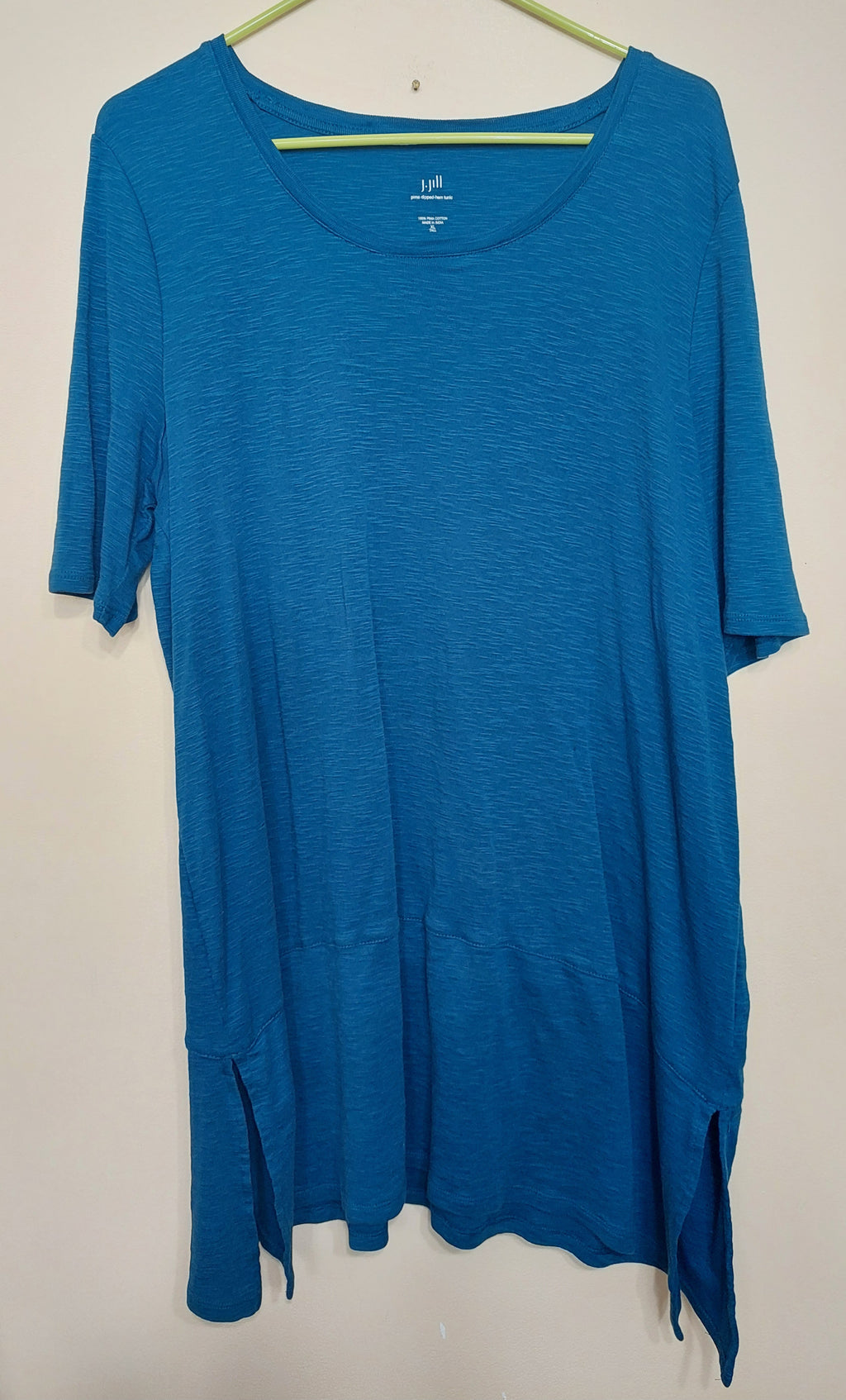 6 42 J Jill Pima Cotton Tunic Top XL Tall Blue 3 4 Sleeve Side Slits