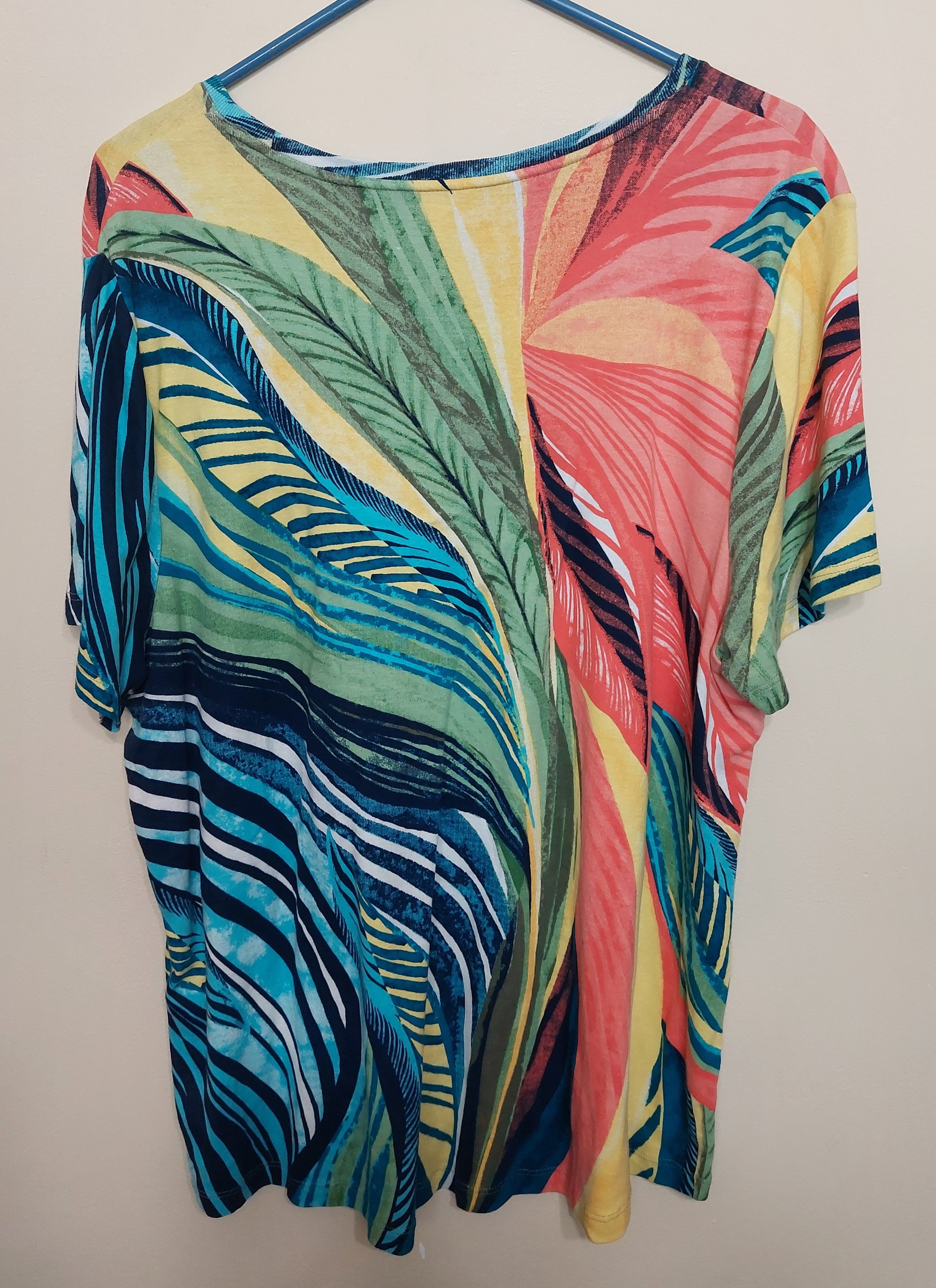 5 42 By Chicos Tropical Print Cotton Top Size 4