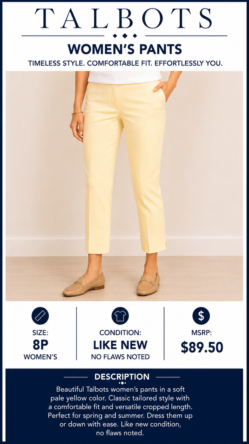 2 42 Talbots Pants Light Yellow or Beige Size 8P