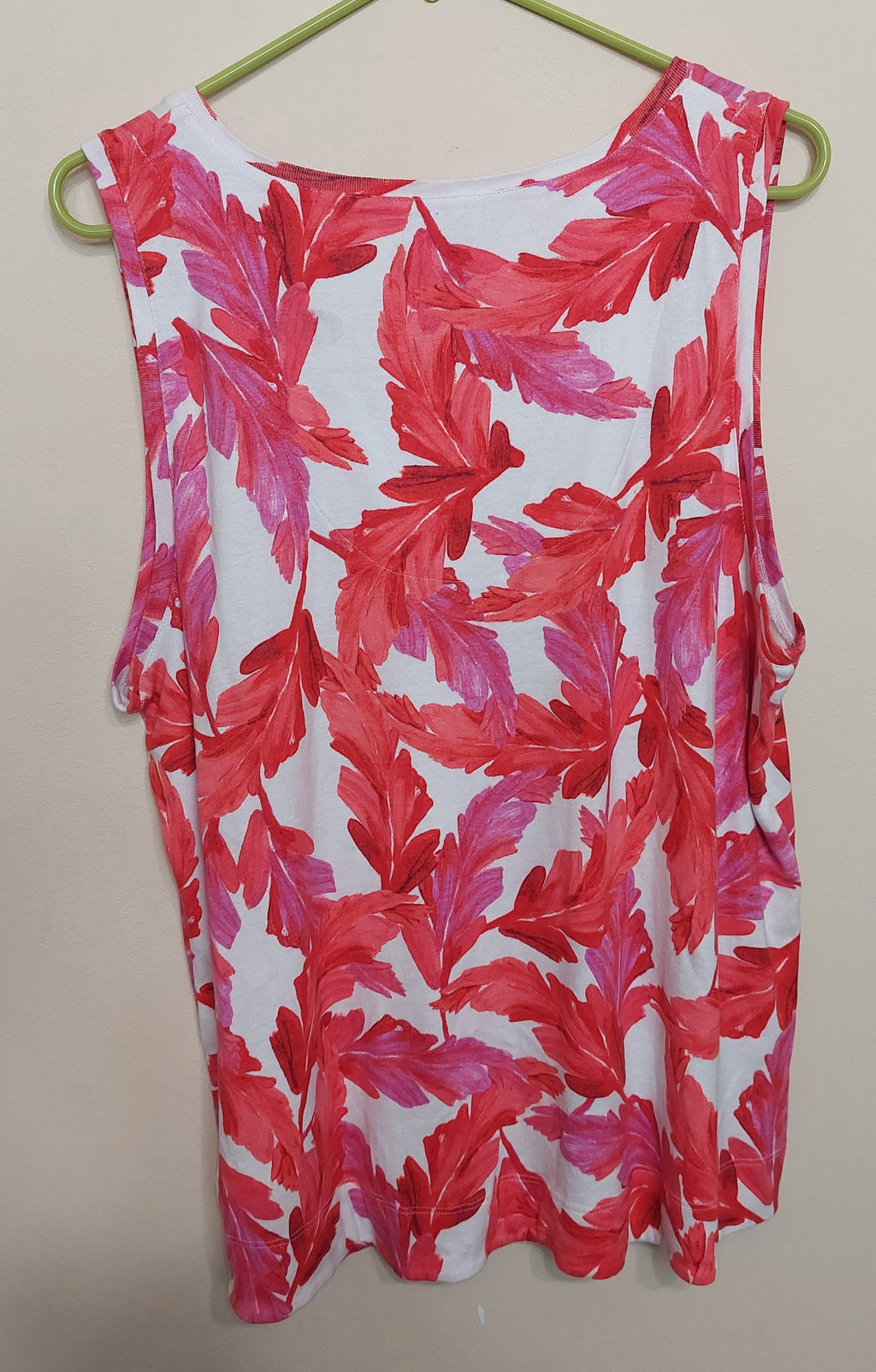5 43 Chicos Pink Red Tropical Leaf Print Sleeveless Top XL