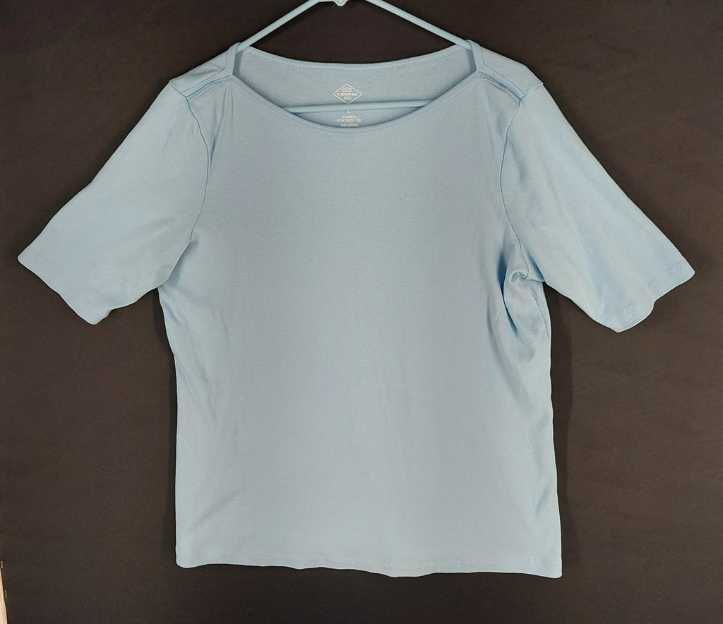 9-43 St. John’s Bay Size L Classic Boatneck Tee Light Blue 100% Cotton Top