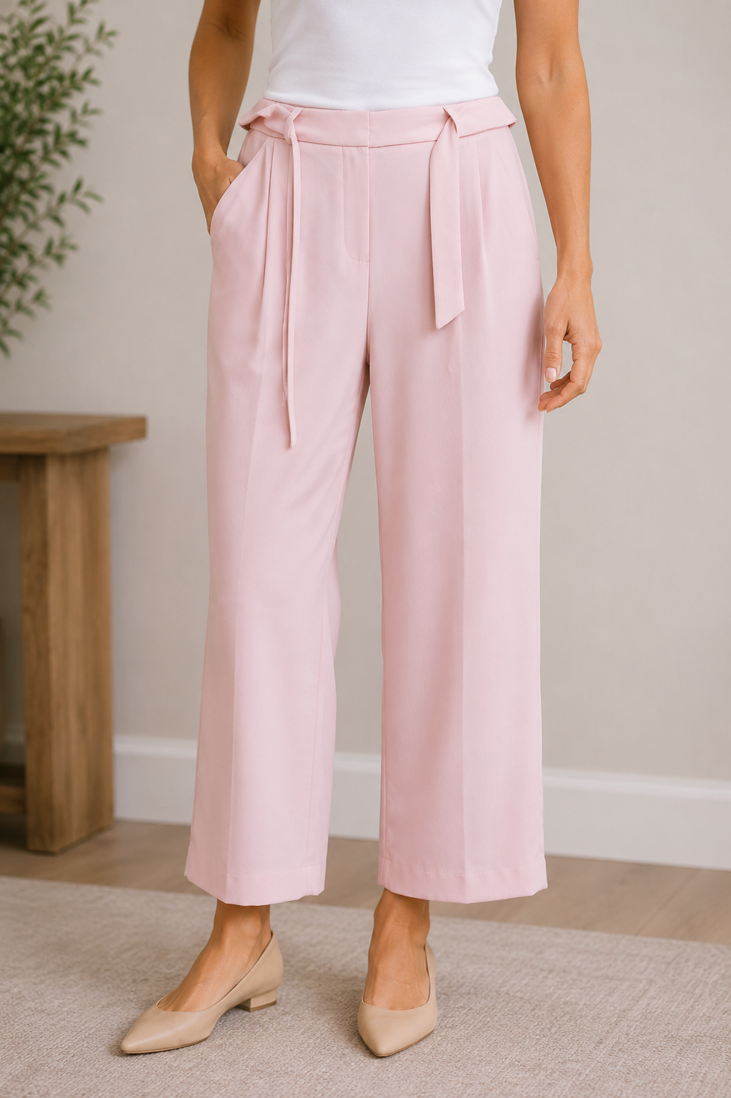 7 43 Vince Camuto Size 8 Pink Wide Leg Tie Waist Pants