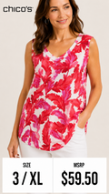 5 43 Chicos Pink Red Tropical Leaf Print Sleeveless Top XL