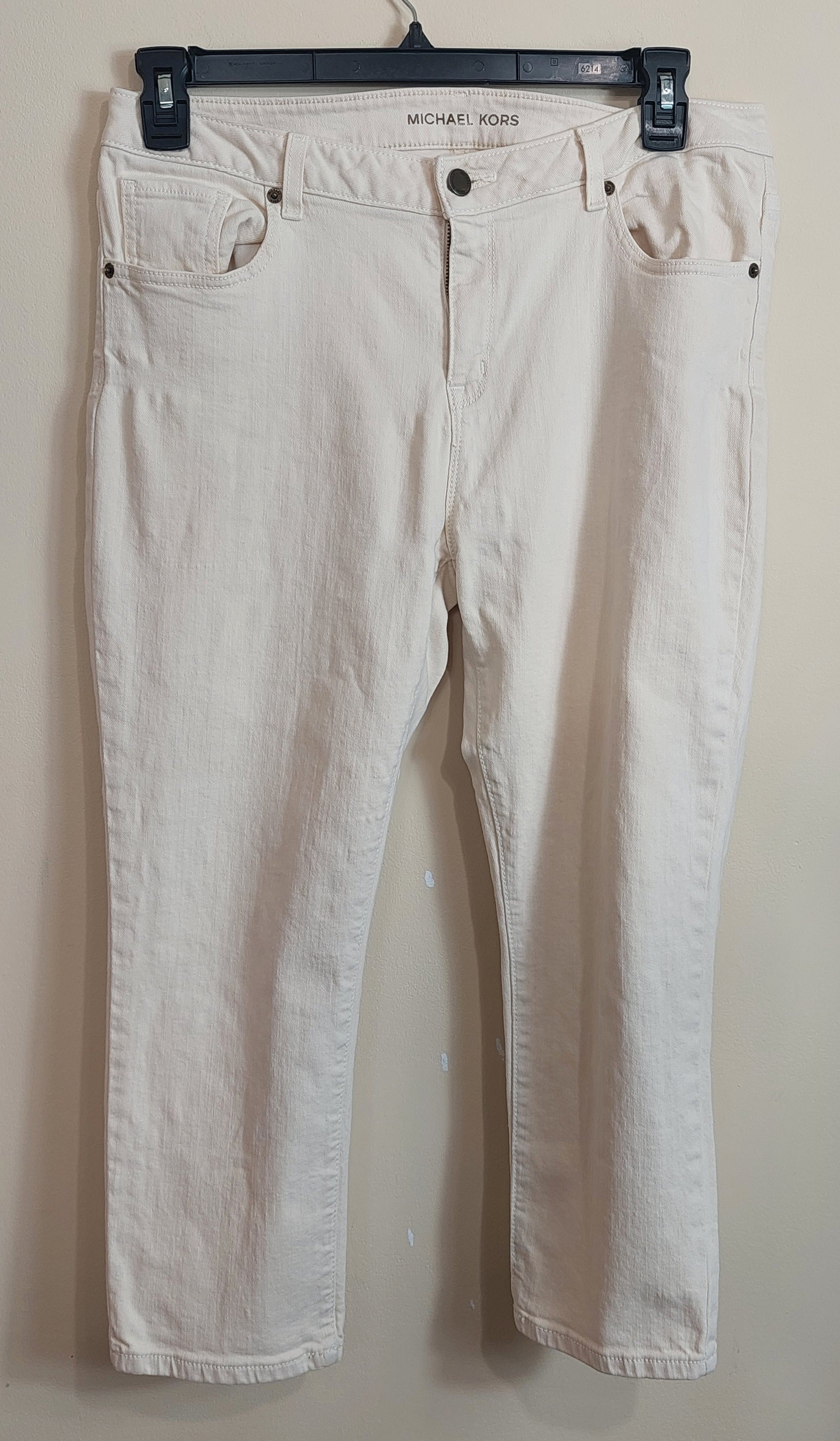 3 45 Michael Kors Size 12 Womens Jeans Cream Straight Leg Stretch Denim