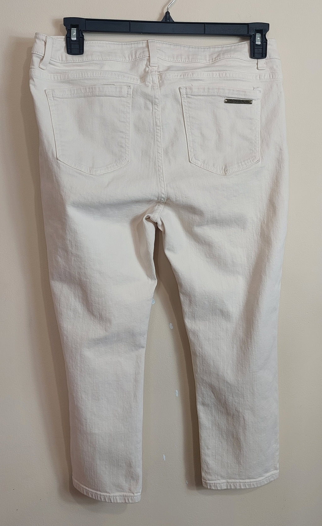 3 45 Michael Kors Size 12 Womens Jeans Cream Straight Leg Stretch Denim