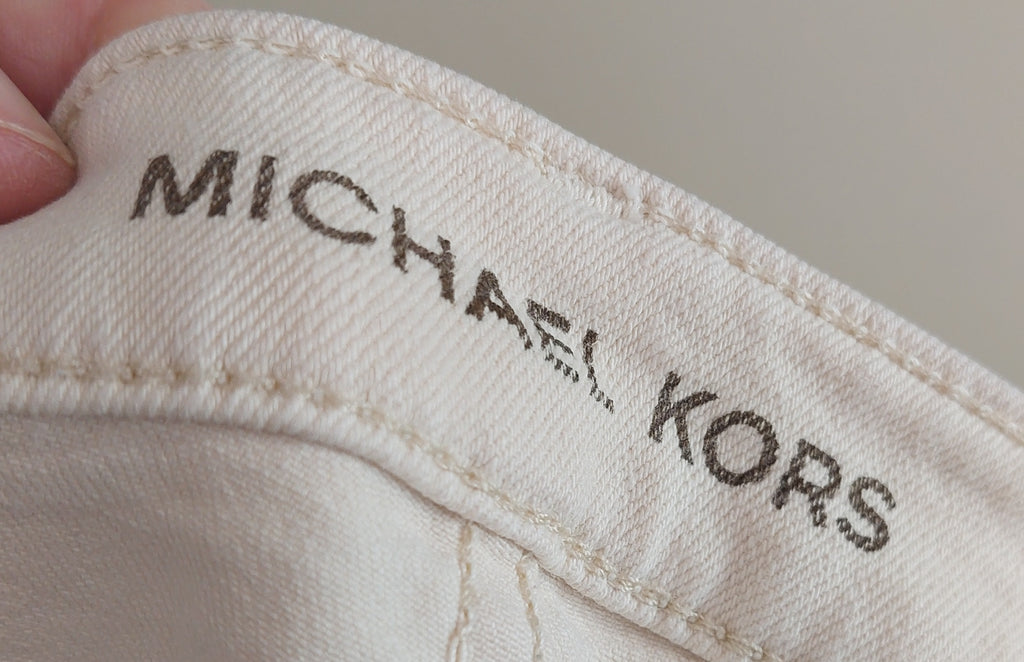 3 45 Michael Kors Size 12 Womens Jeans Cream Straight Leg Stretch Denim