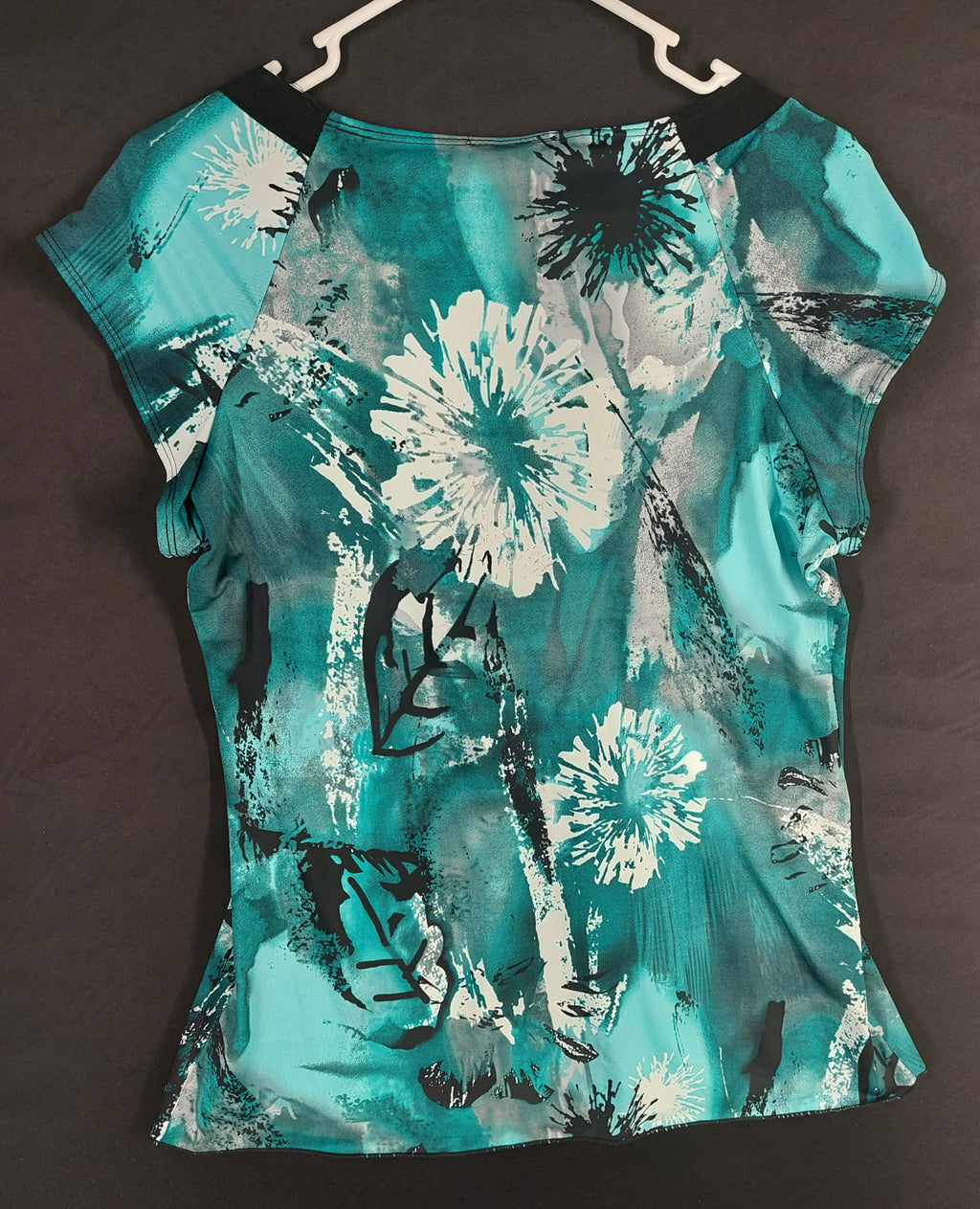 8-44 Dynamite XL Teal Black Abstract Floral Cap Sleeve Scoop Neck Top