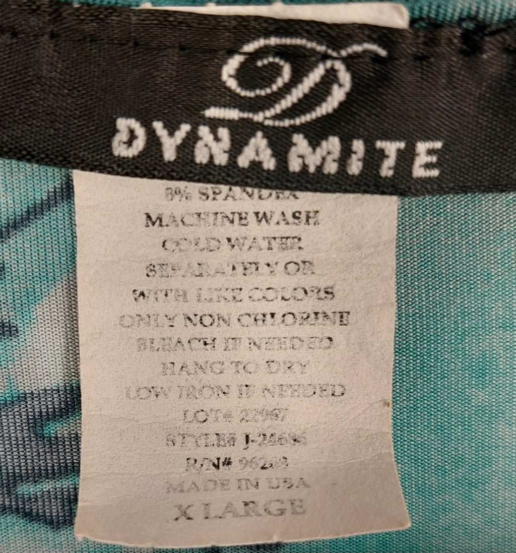 8-44 Dynamite XL Teal Black Abstract Floral Cap Sleeve Scoop Neck Top