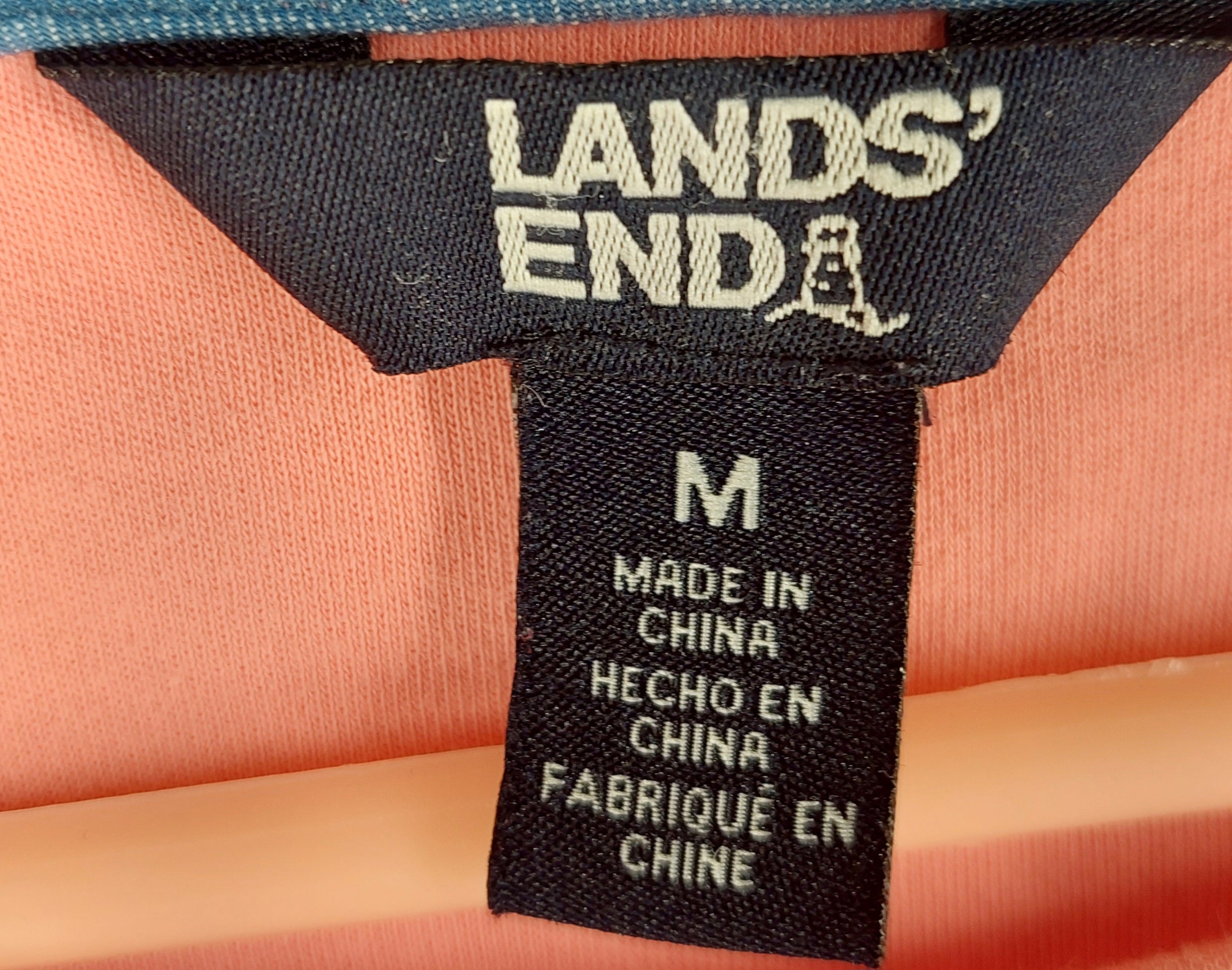 9-44 Lands' End Women's Medium Coral Pima Cotton 3/4 Sleeve Boat Neck Top