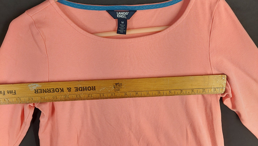 9-44 Lands' End Women's Medium Coral Pima Cotton 3/4 Sleeve Boat Neck Top