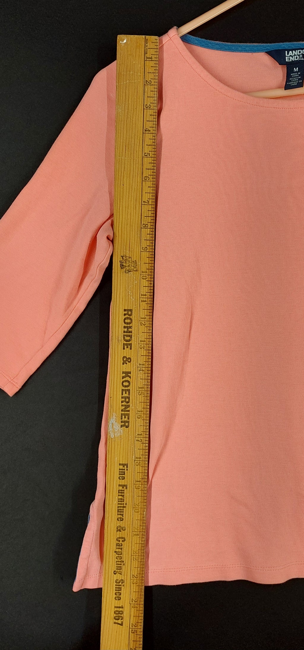 9-44 Lands' End Women's Medium Coral Pima Cotton 3/4 Sleeve Boat Neck Top