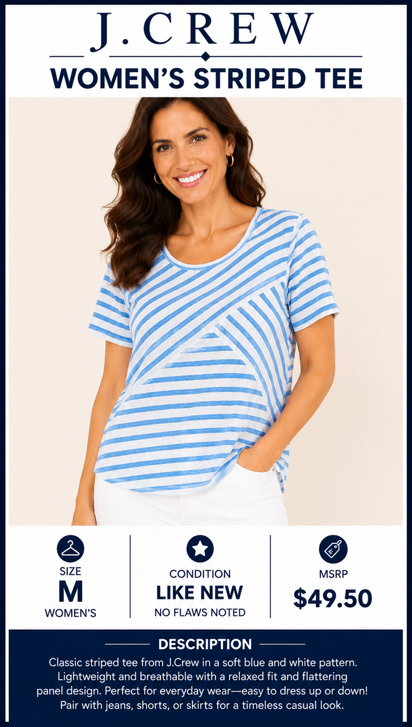 2 05 J. Crew Tee Criscrossed striped pattern Blue white Size Medium