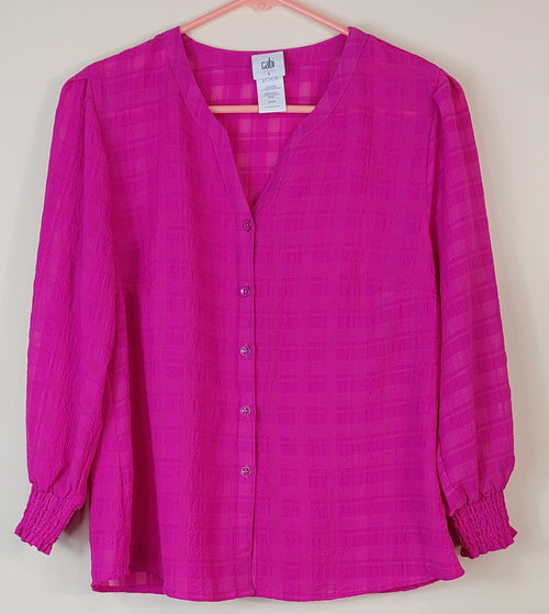 1 51 Cabi Vibrant Pink Light Weight L Sleeve Button Front Blouse Size Small
