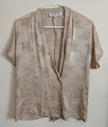 3 19 Lili Butler Size M Womens Blouse Beige Gold Floral Surplice Front