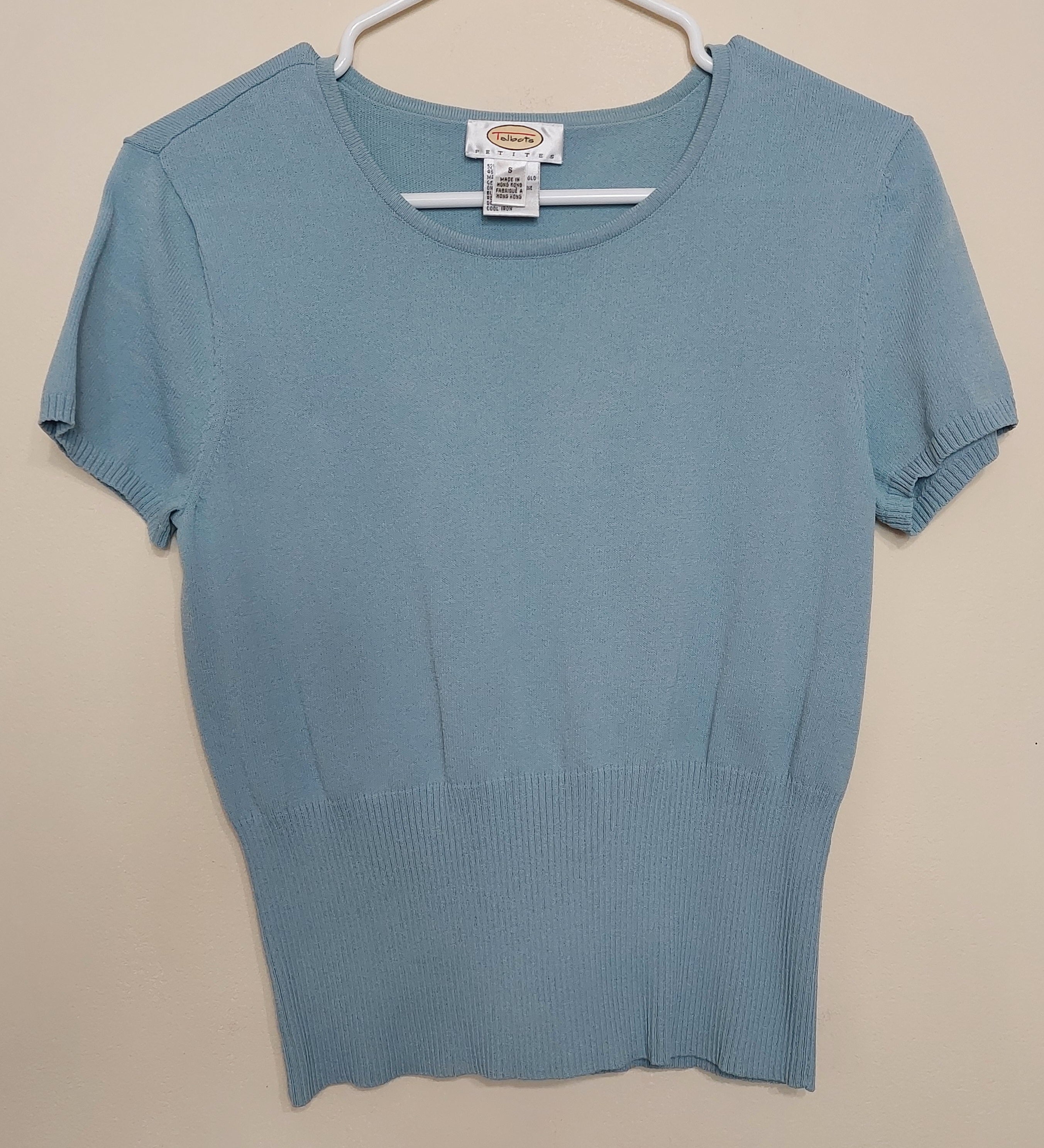 6 45 Talbots Petites Size S Light Blue Knit Sweater Top