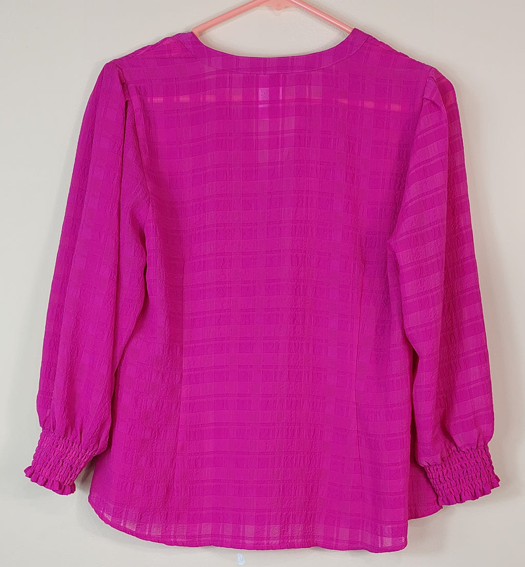 1 51 Cabi Vibrant Pink Light Weight L Sleeve Button Front Blouse Size Small