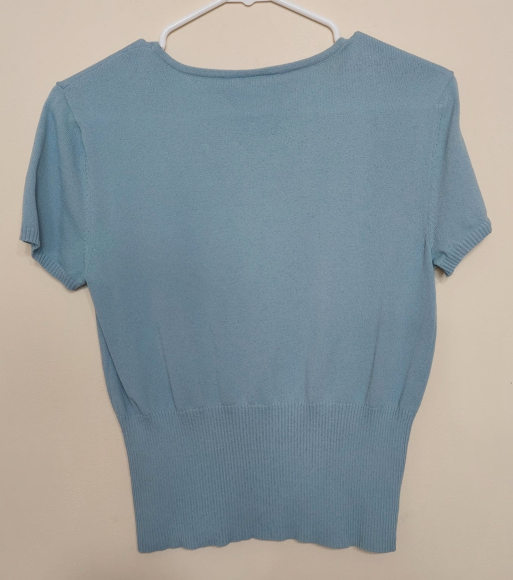 6 45 Talbots Petites Size S Light Blue Knit Sweater Top
