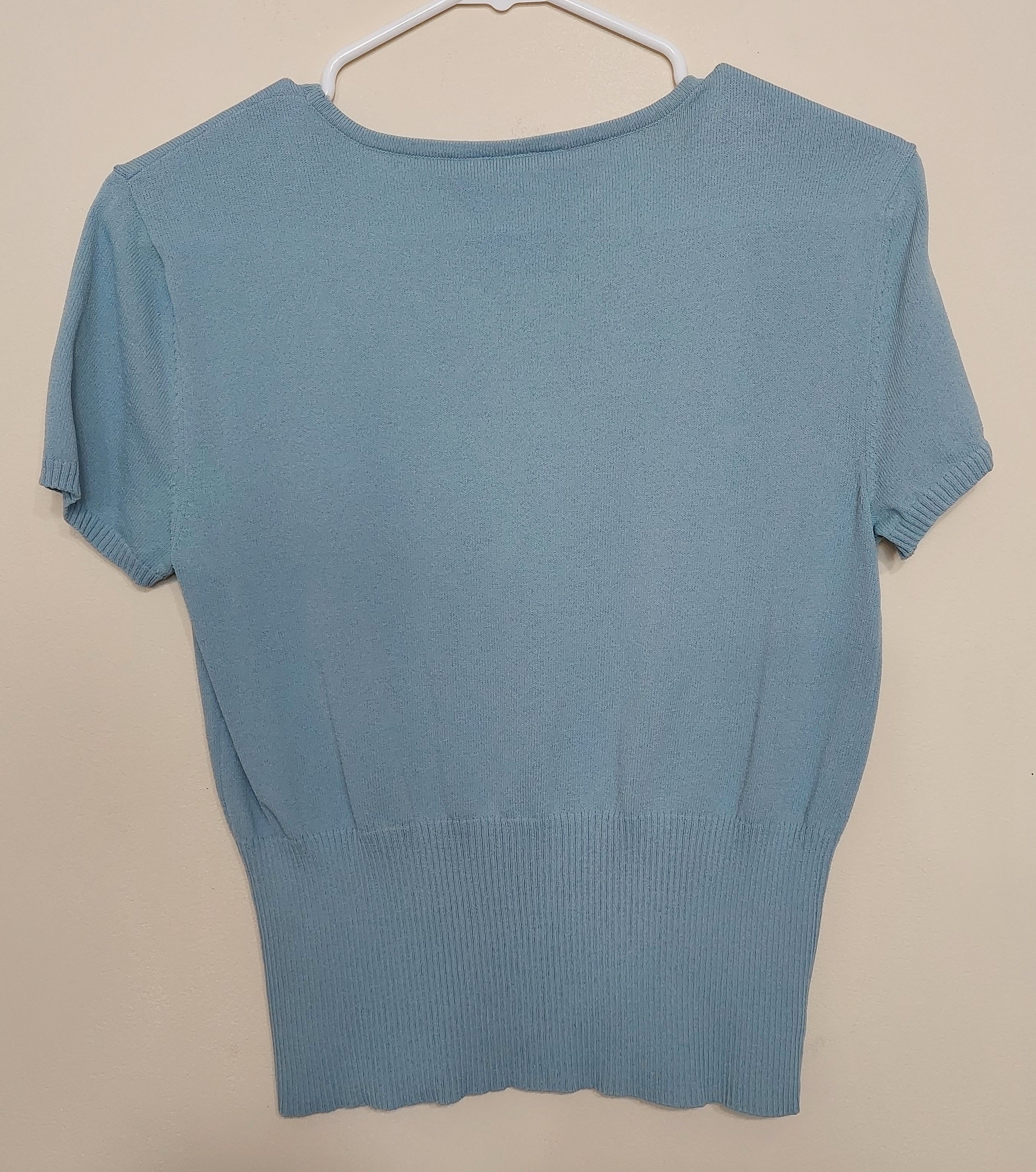 6 45 Talbots Petites Size S Light Blue Knit Sweater Top