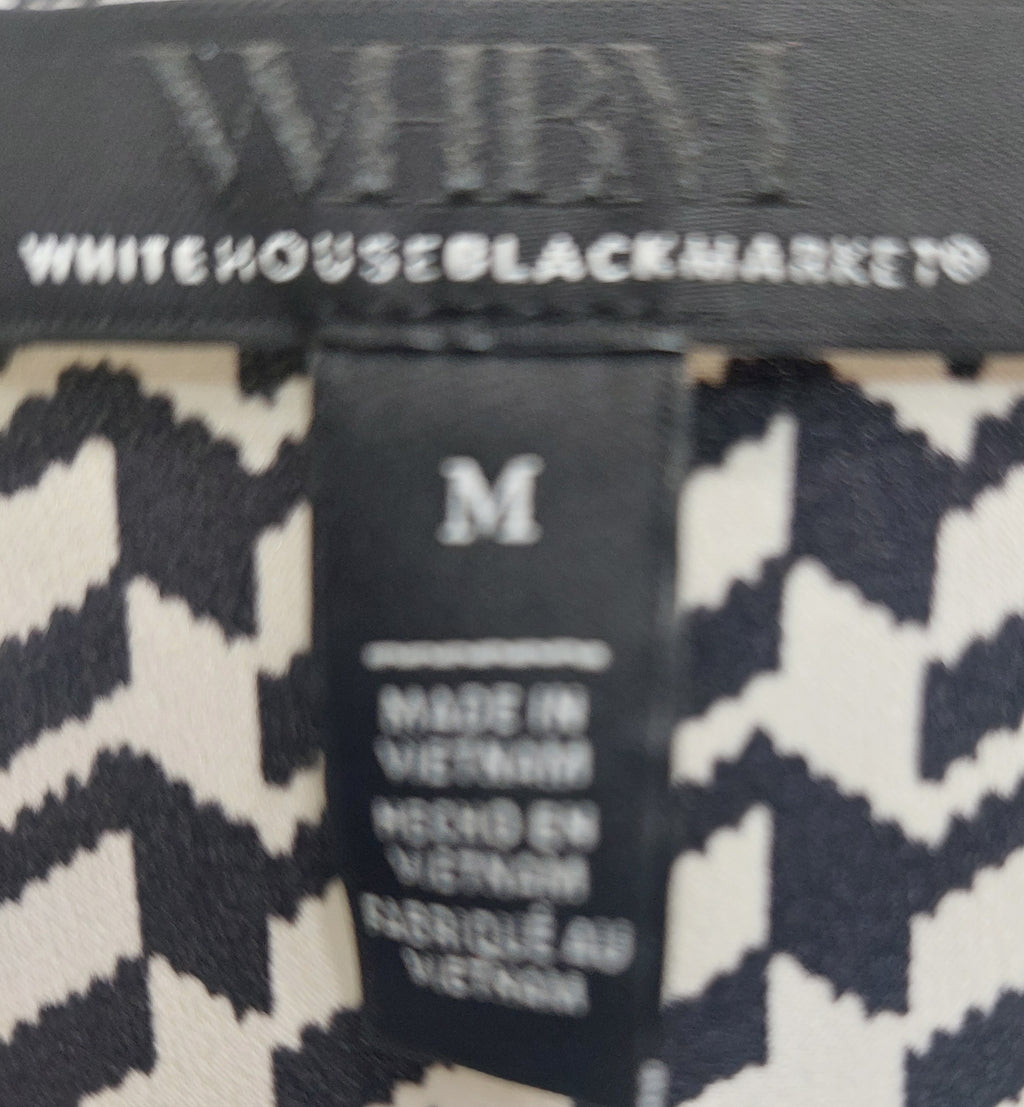 4 33 WHBM Geometric Print V Neck Blouse Medium Black White Career Casual