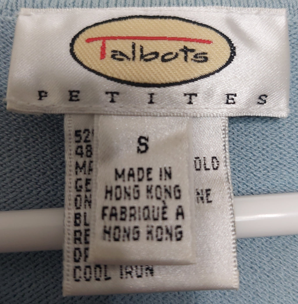 6 45 Talbots Petites Size S Light Blue Knit Sweater Top