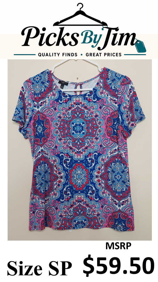 7 45 Talbots Small Petite Blue Pink Paisley Short Sleeve Top