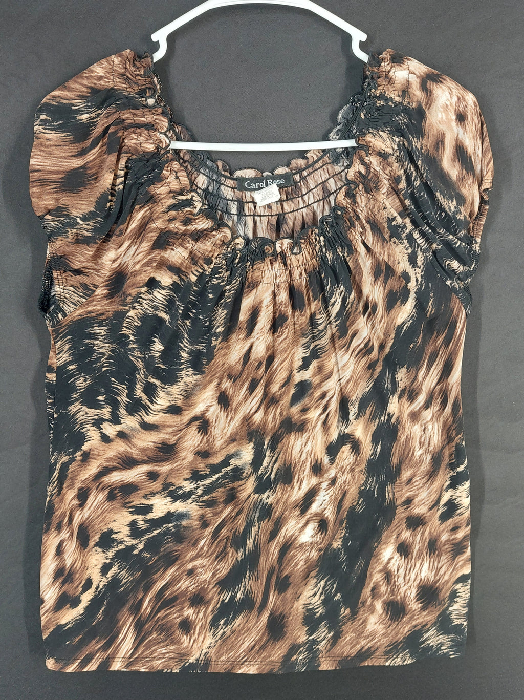 8-45 Carol Rose XL Brown Black Animal Print Ruched Puff Sleeve Top