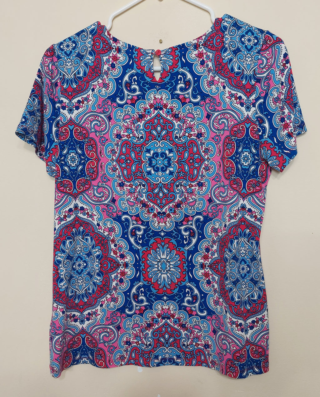 7 45 Talbots Small Petite Blue Pink Paisley Short Sleeve Top