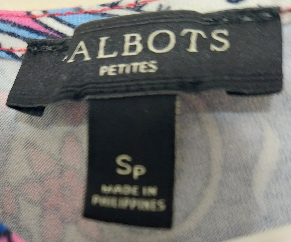7 45 Talbots Small Petite Blue Pink Paisley Short Sleeve Top