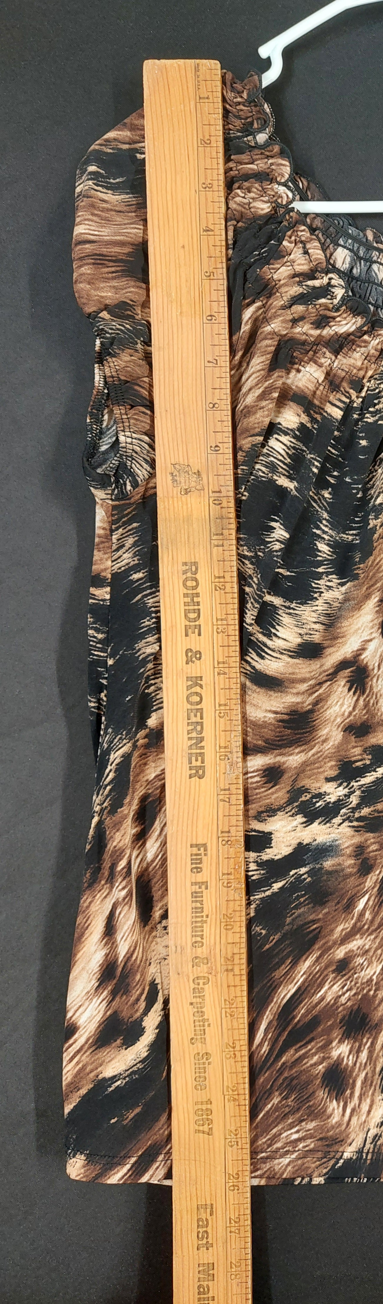 8-45 Carol Rose XL Brown Black Animal Print Ruched Puff Sleeve Top