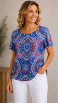 7 45 Talbots Small Petite Blue Pink Paisley Short Sleeve Top