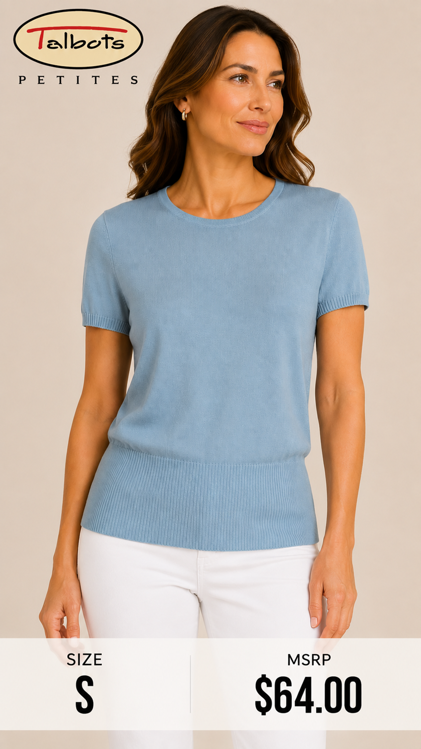 6 45 Talbots Petites Size S Light Blue Knit Sweater Top