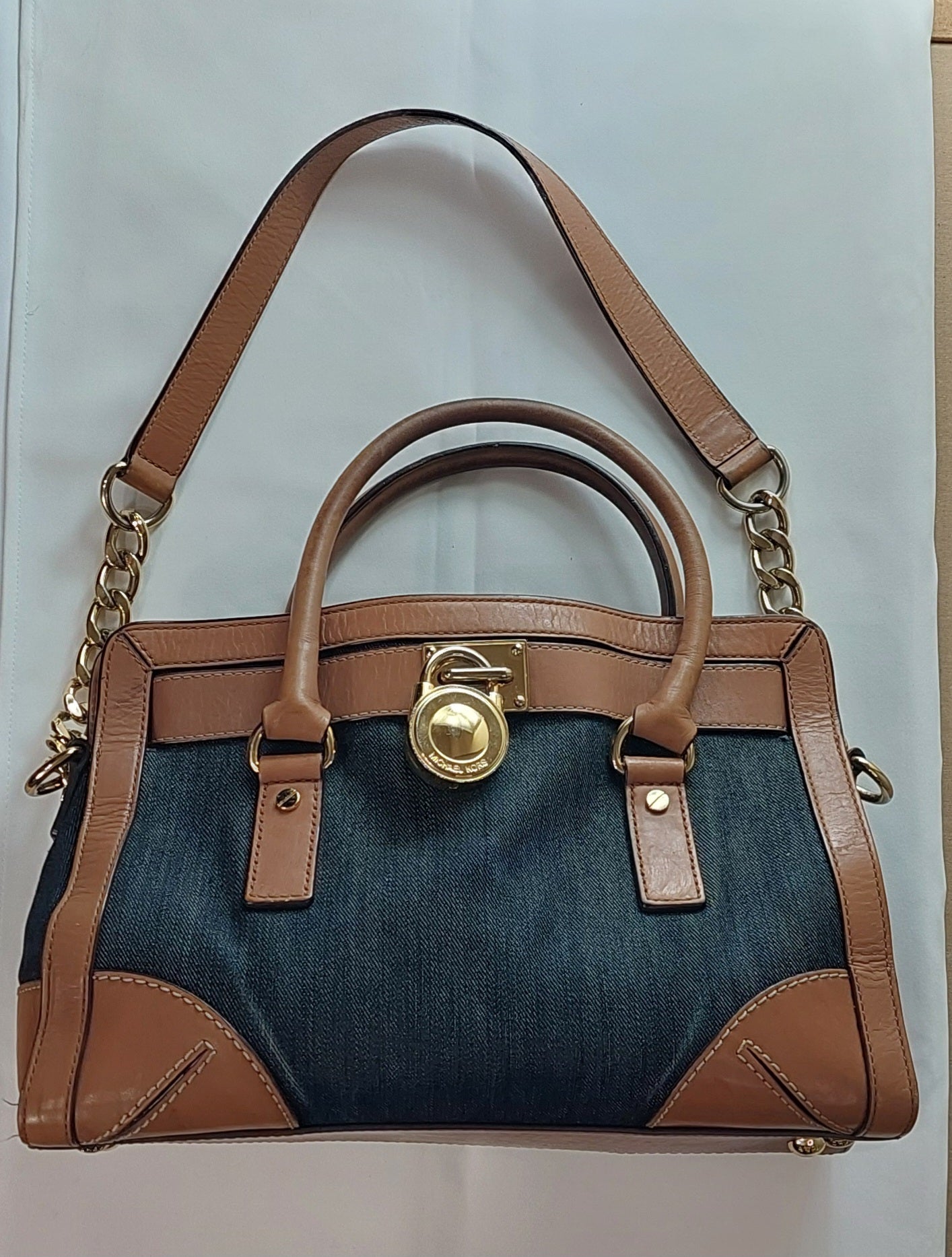 2 33 Michael Kors Hamilton Denim Satchel Leather and Denim