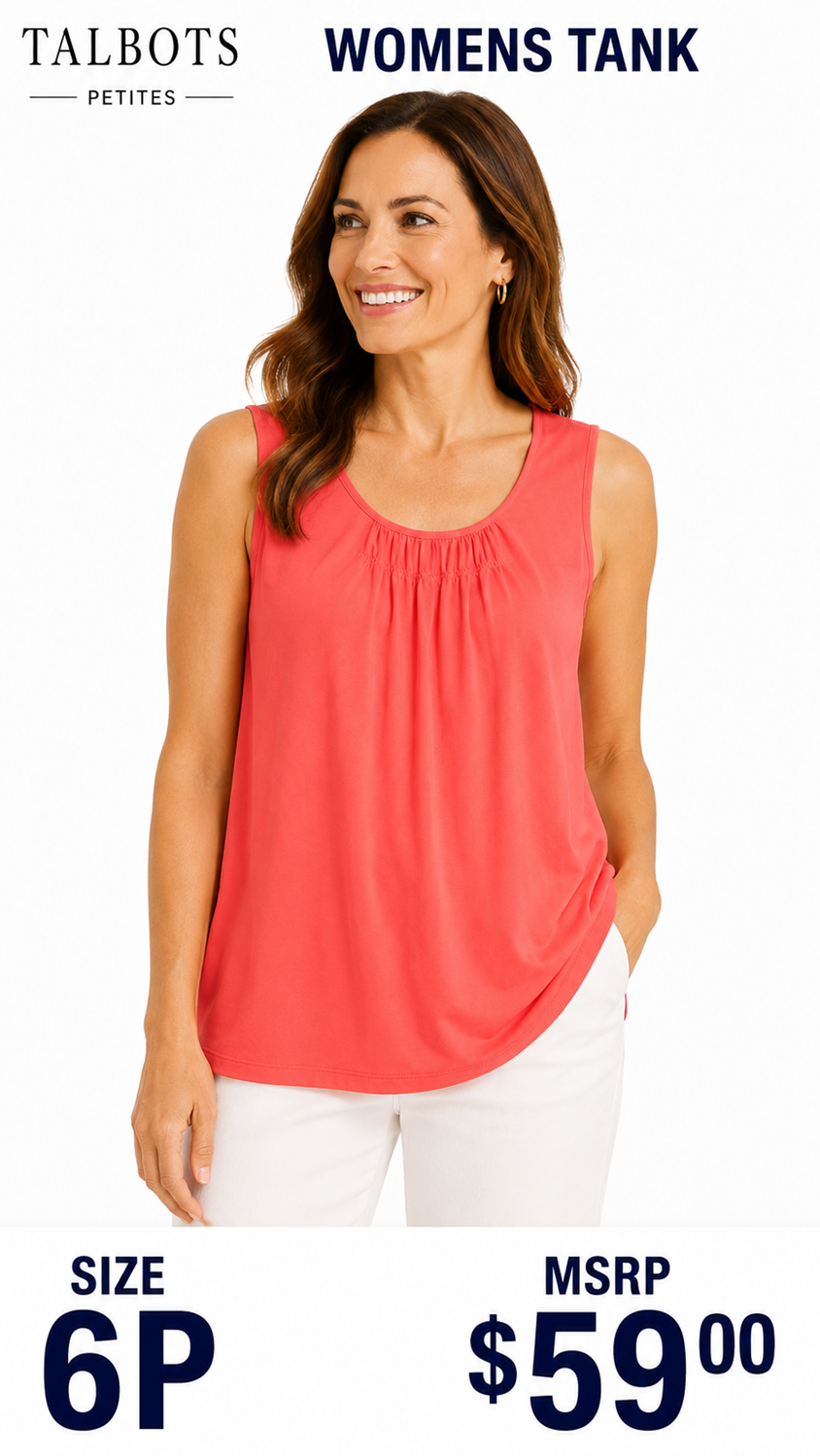 3 05 Talbots Size 6P Womens Tank Coral Pink Sleeveless Gathered Neckline