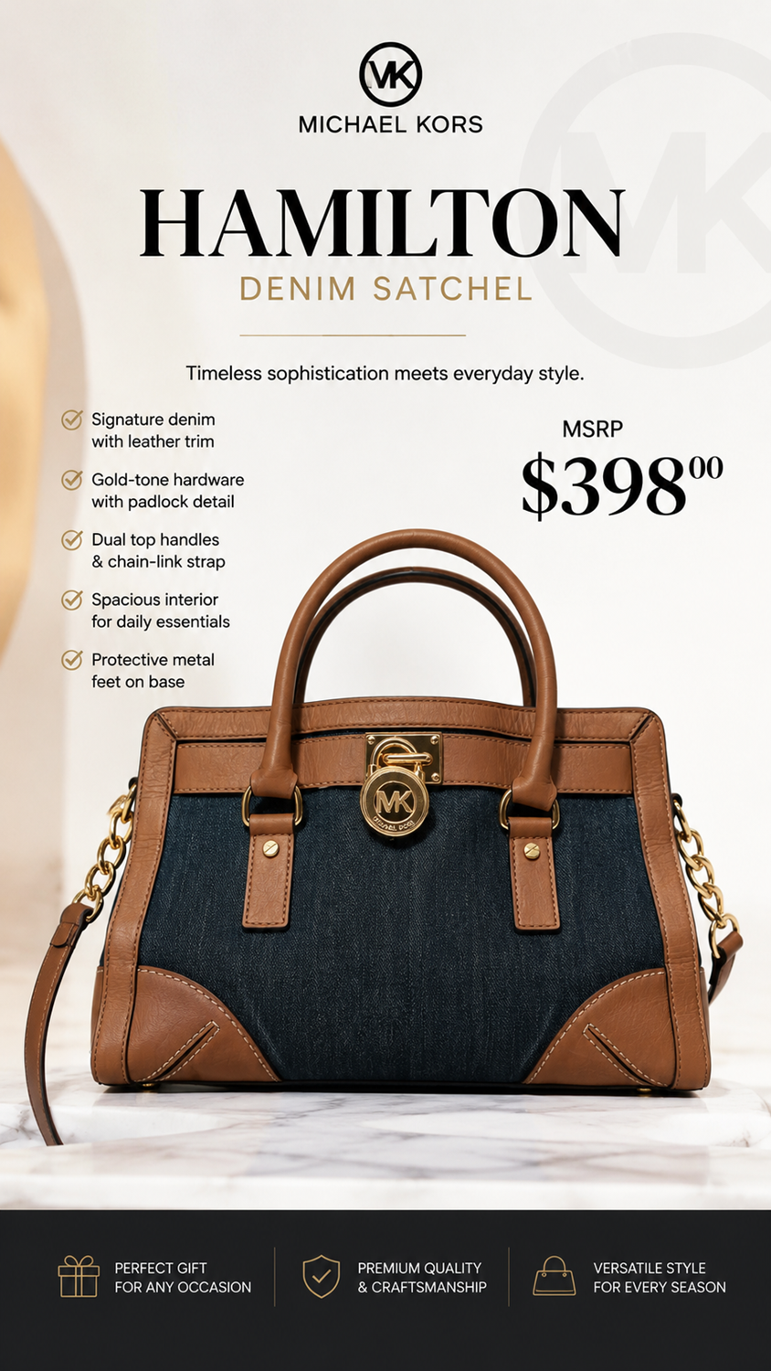 2 33 Michael Kors Hamilton Denim Satchel Leather and Denim