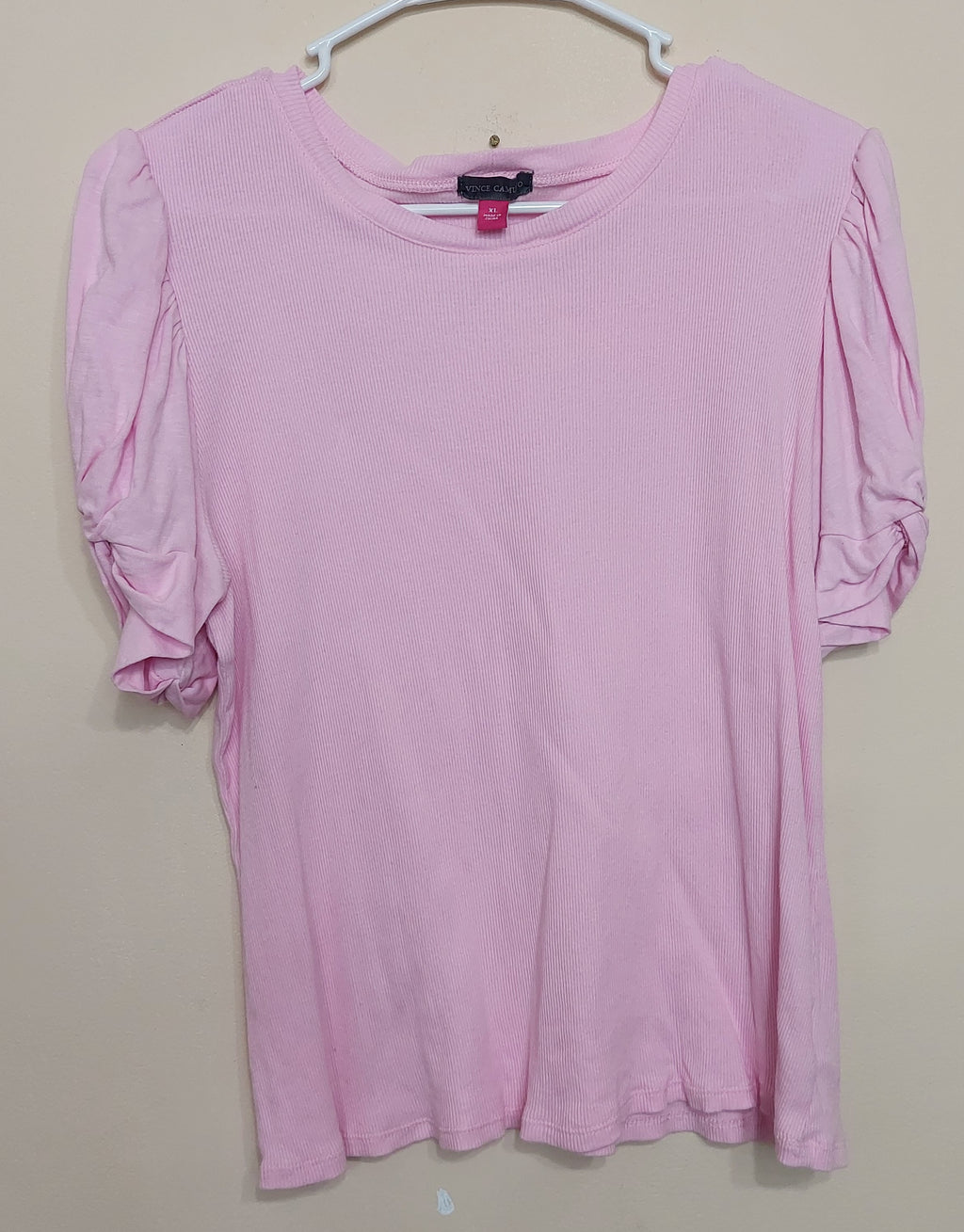 6 47 Vince Camuto XL Pink Ribbed Puff Sleeve Knit Top