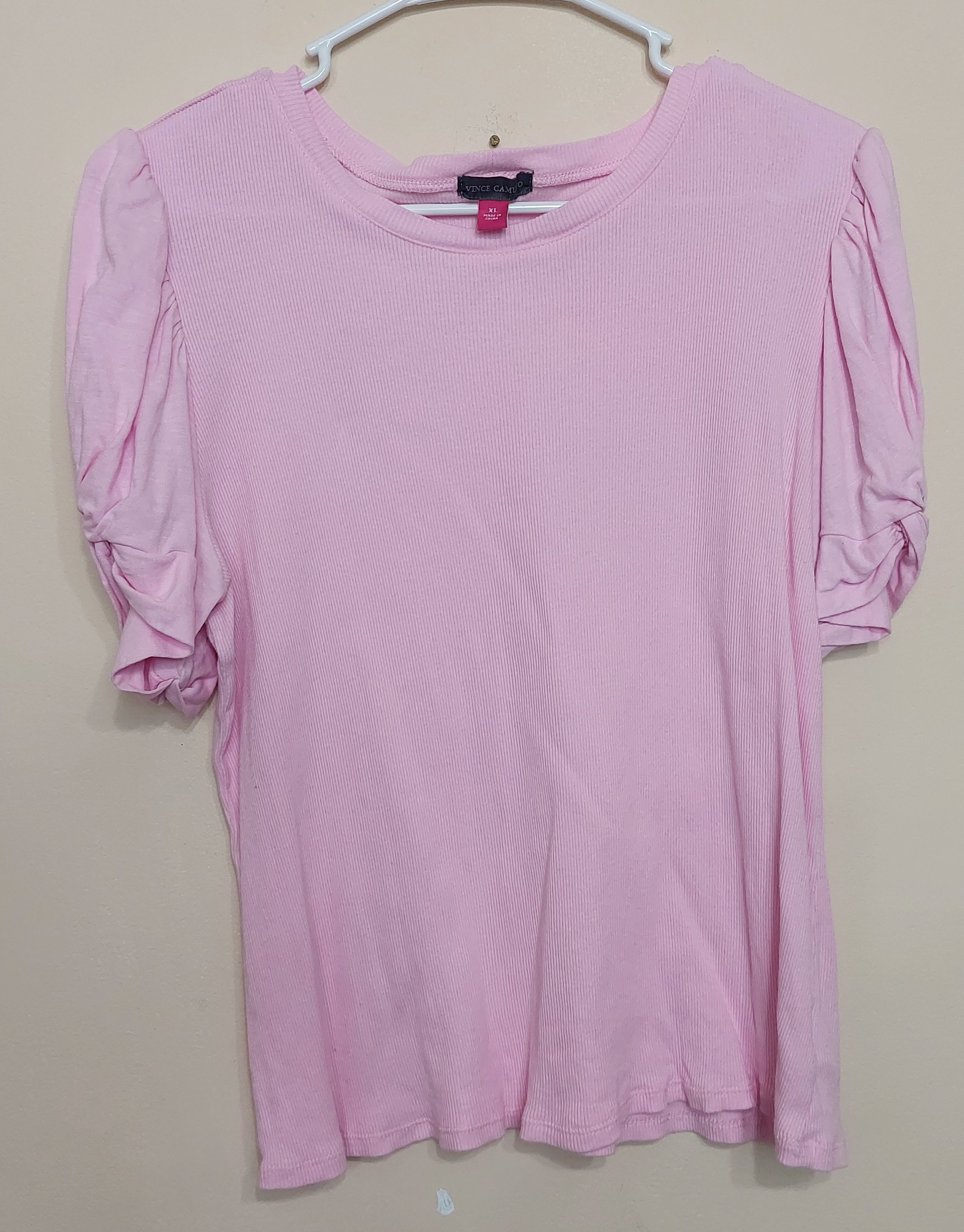 6 47 Vince Camuto XL Pink Ribbed Puff Sleeve Knit Top