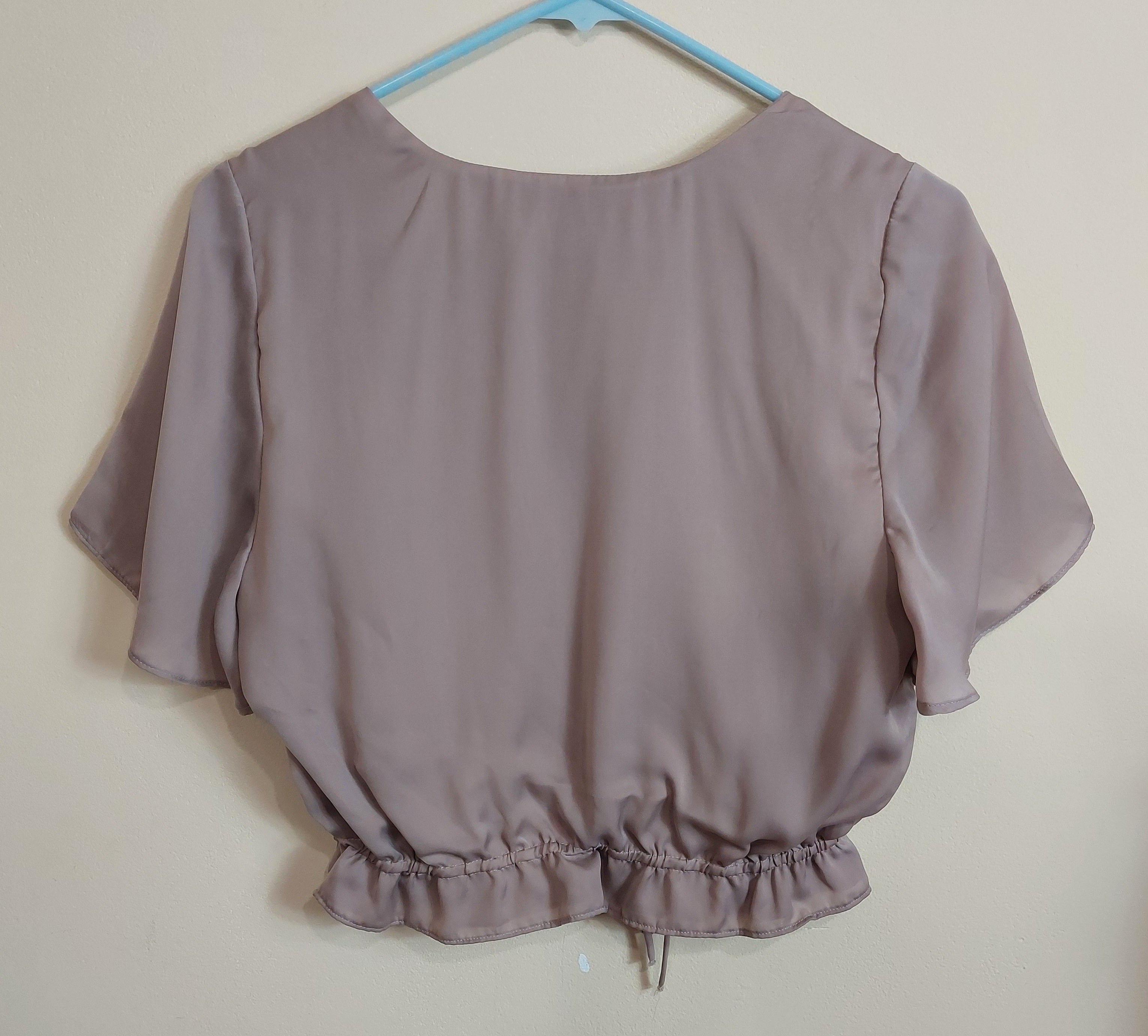 3 01 Tobi Medium Mauve Open Front Cover Up Flutter Sleeve Tie Waist