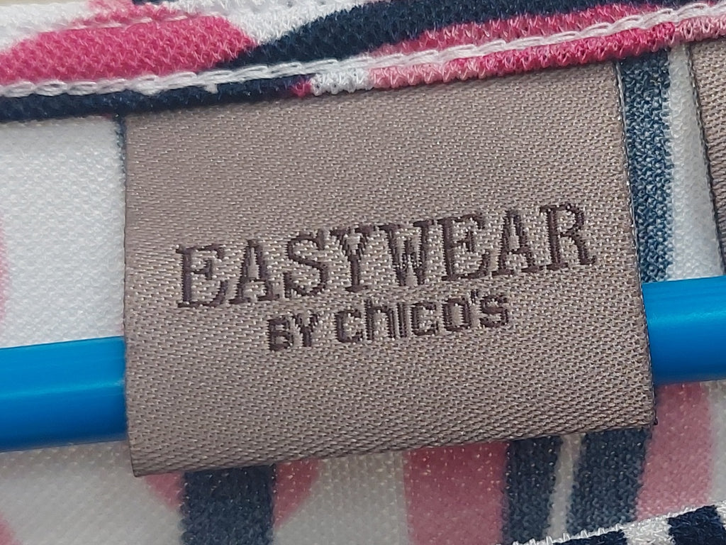 4 09 Easywear By Chicos Size 0 Pink Navy Abstract Dot Stripe Print Top Lightweight Stretch