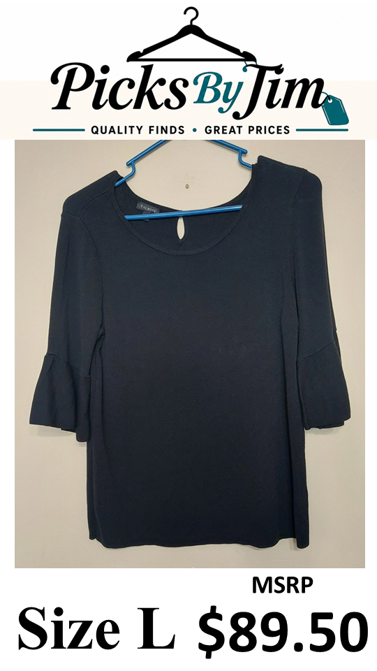7 47 Talbots Size Large Black Bell Sleeve Knit Top