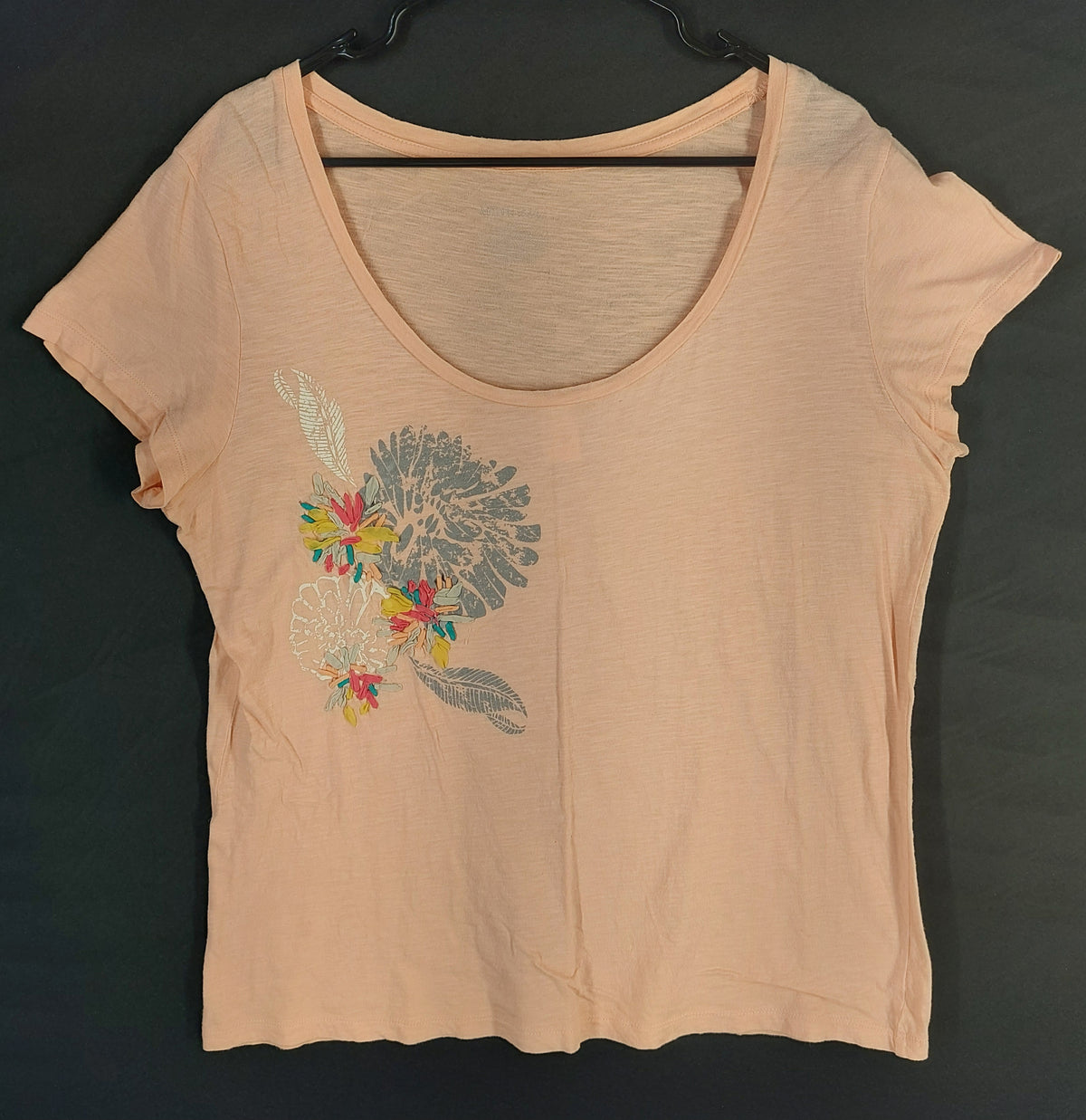8-47 Merona XXL Peach Floral Graphic Scoop Neck Short Sleeve T-Shirt Top