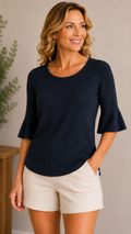 7 47 Talbots Size Large Black Bell Sleeve Knit Top