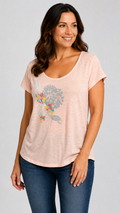 8-47 Merona XXL Peach Floral Graphic Scoop Neck Short Sleeve T-Shirt Top