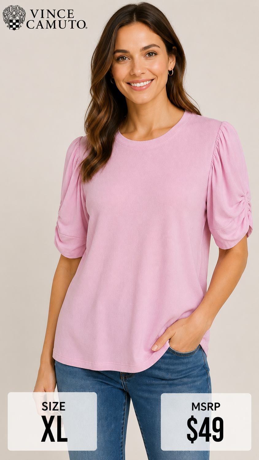 6 47 Vince Camuto XL Pink Ribbed Puff Sleeve Knit Top