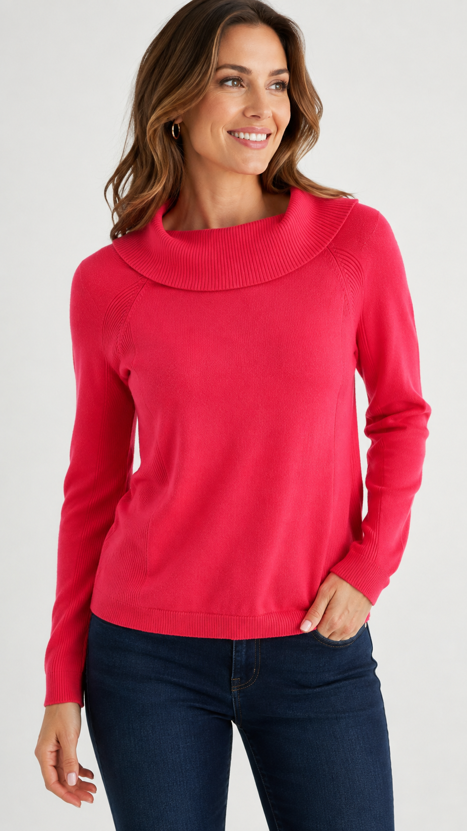 9-47 Worthington Medium Red Cowl Neck Long Sleeve Sweater Rayon Blend