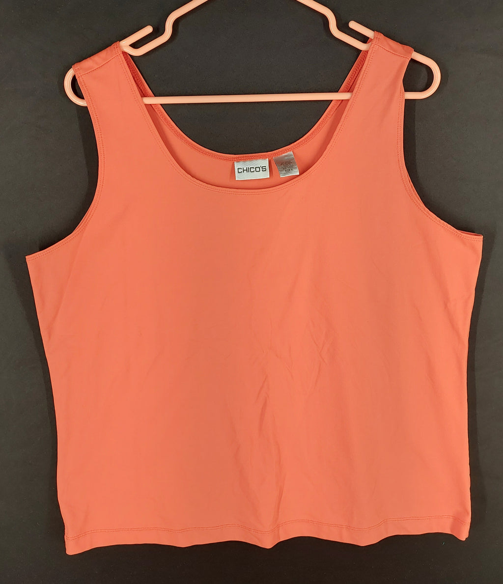 9-48 Chico’s Size 3 (XL US) Coral Orange Sleeveless Scoop Neck Stretch Tank Top