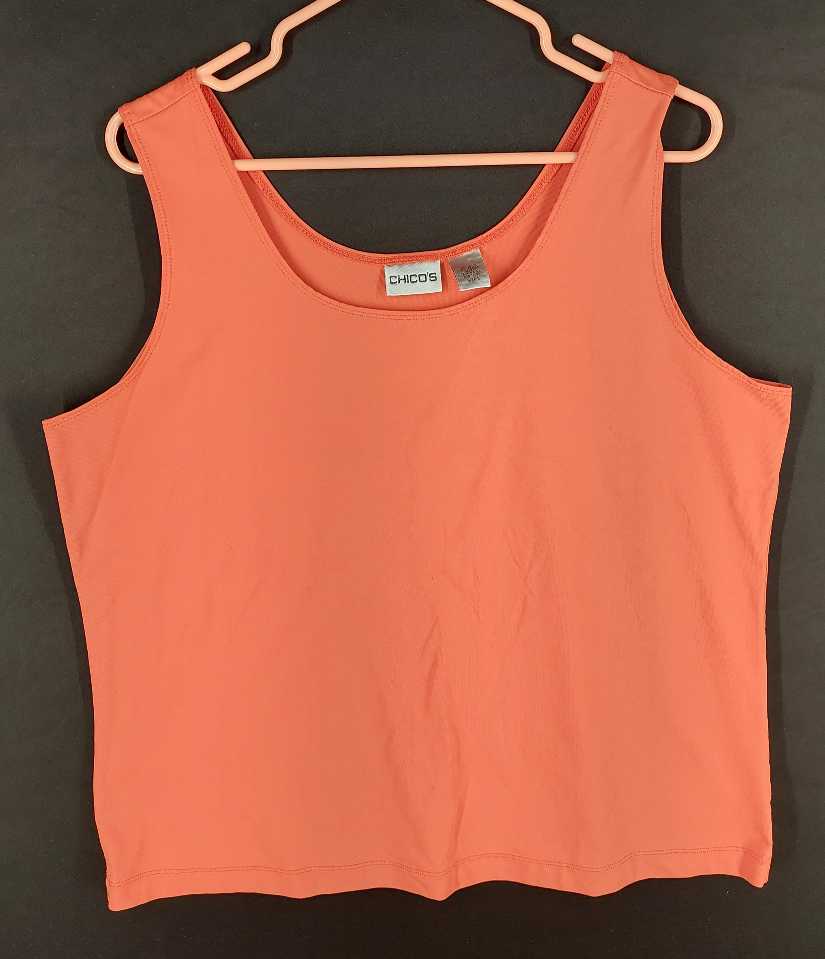 9-48 Chico’s Size 3 (XL US) Coral Orange Sleeveless Scoop Neck Stretch Tank Top