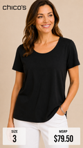 6 48 Chicos Size 3 Black Cotton Short Sleeve Knit Top