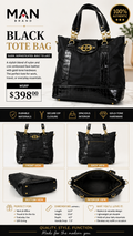 2 17 MAN Black Tote Bag Croc-Embossed Faux Leather Gold hardware
