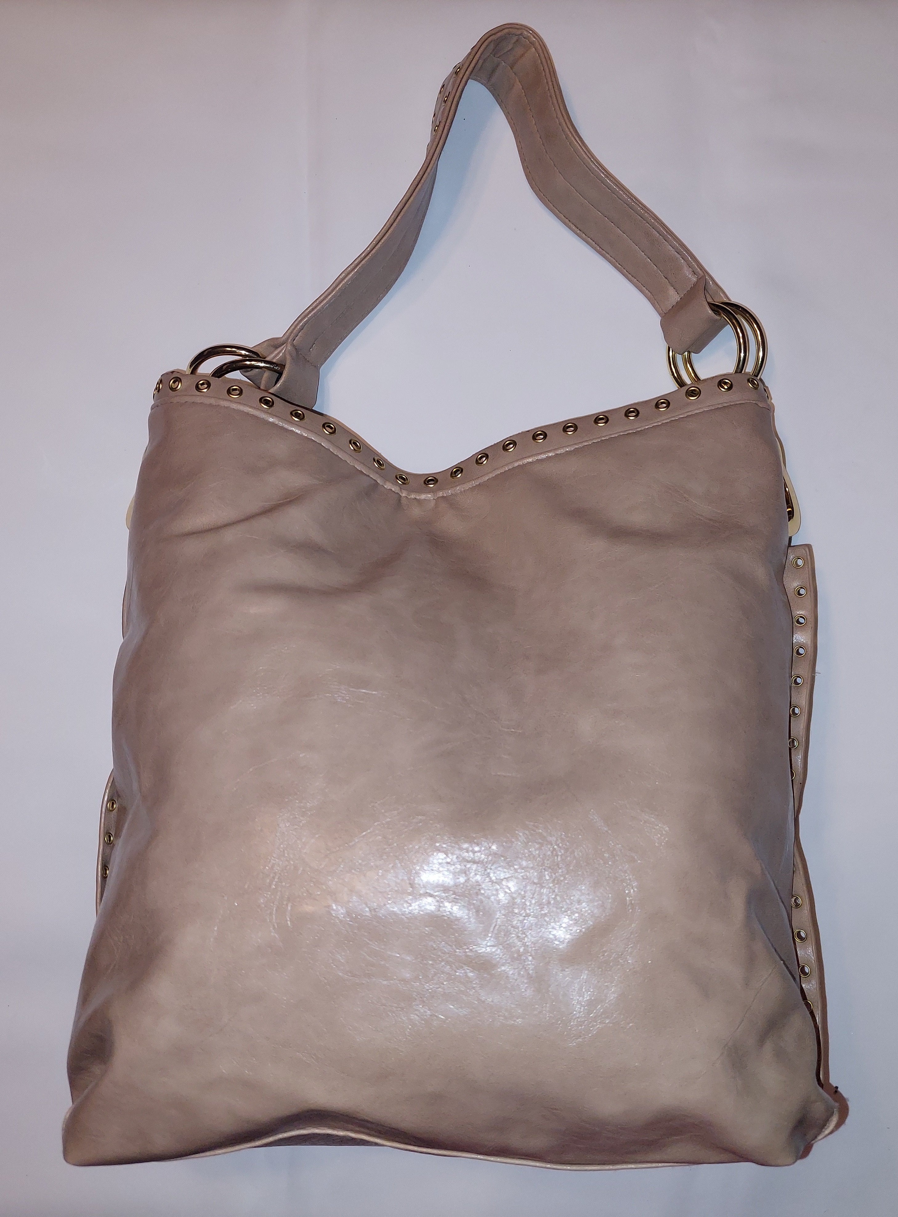 3 23 Braciano One Size Shoulder Tote Bag Blush Pink Gold Studded Oversized Slouch Hobo